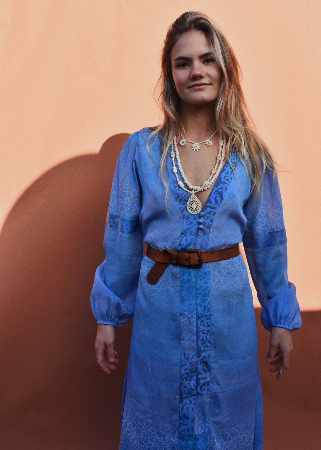 Zea Silk Crepe Kaftan Maxi Dress ~ Icicle S