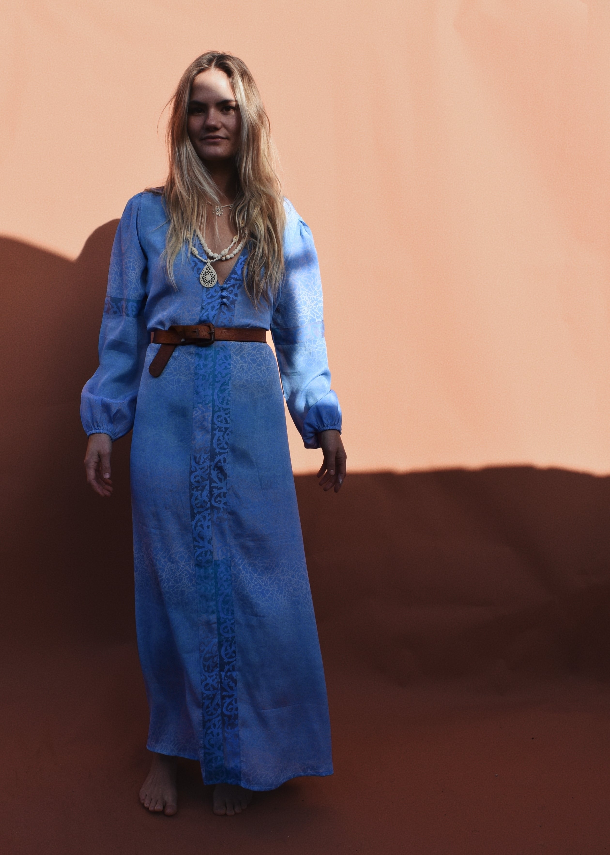 Zea Silk Crepe Kaftan Maxi Dress ~ Icicle S