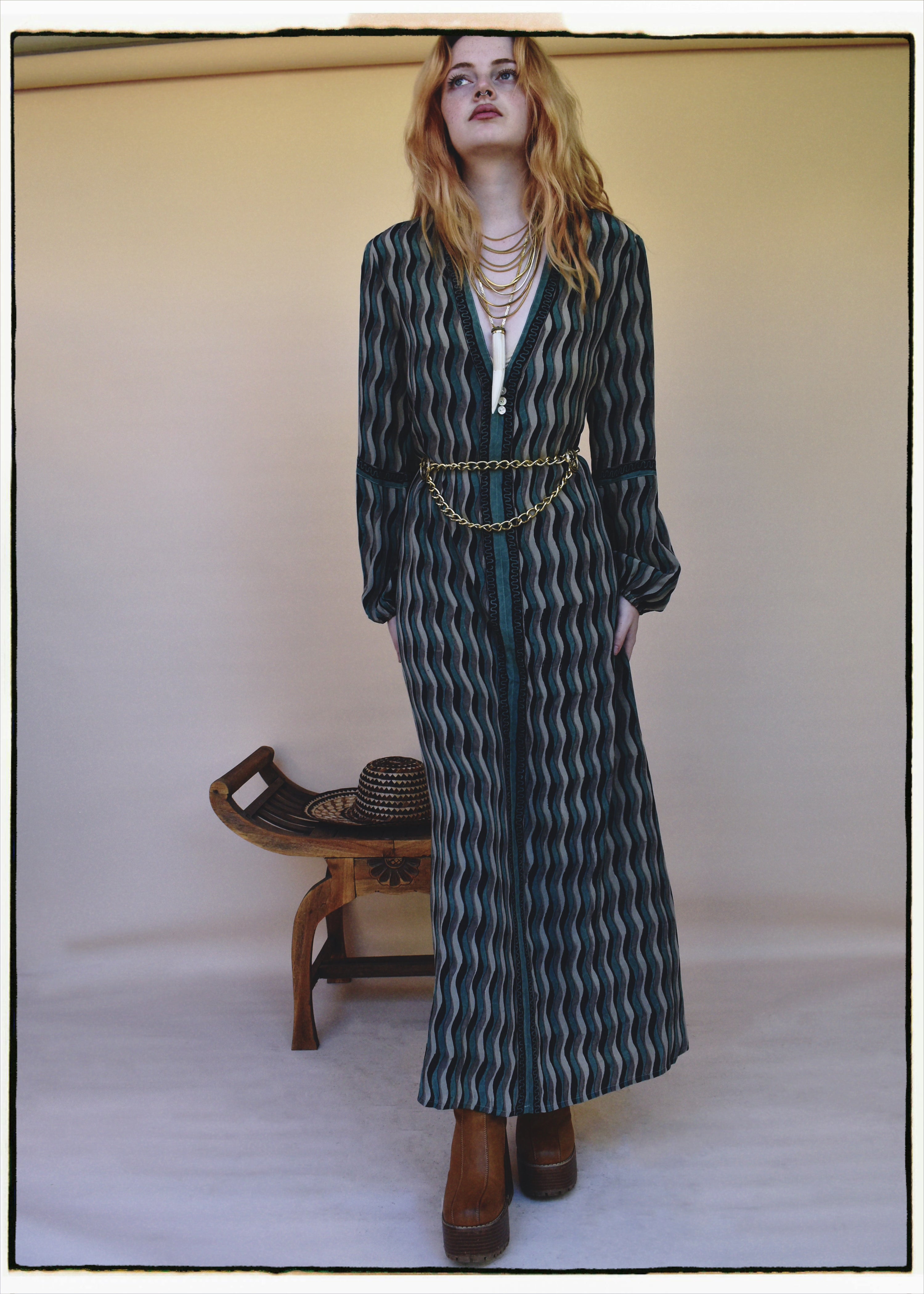 Zea Silk Crepe Kaftan Maxi Dress ~  Sea Jet XS