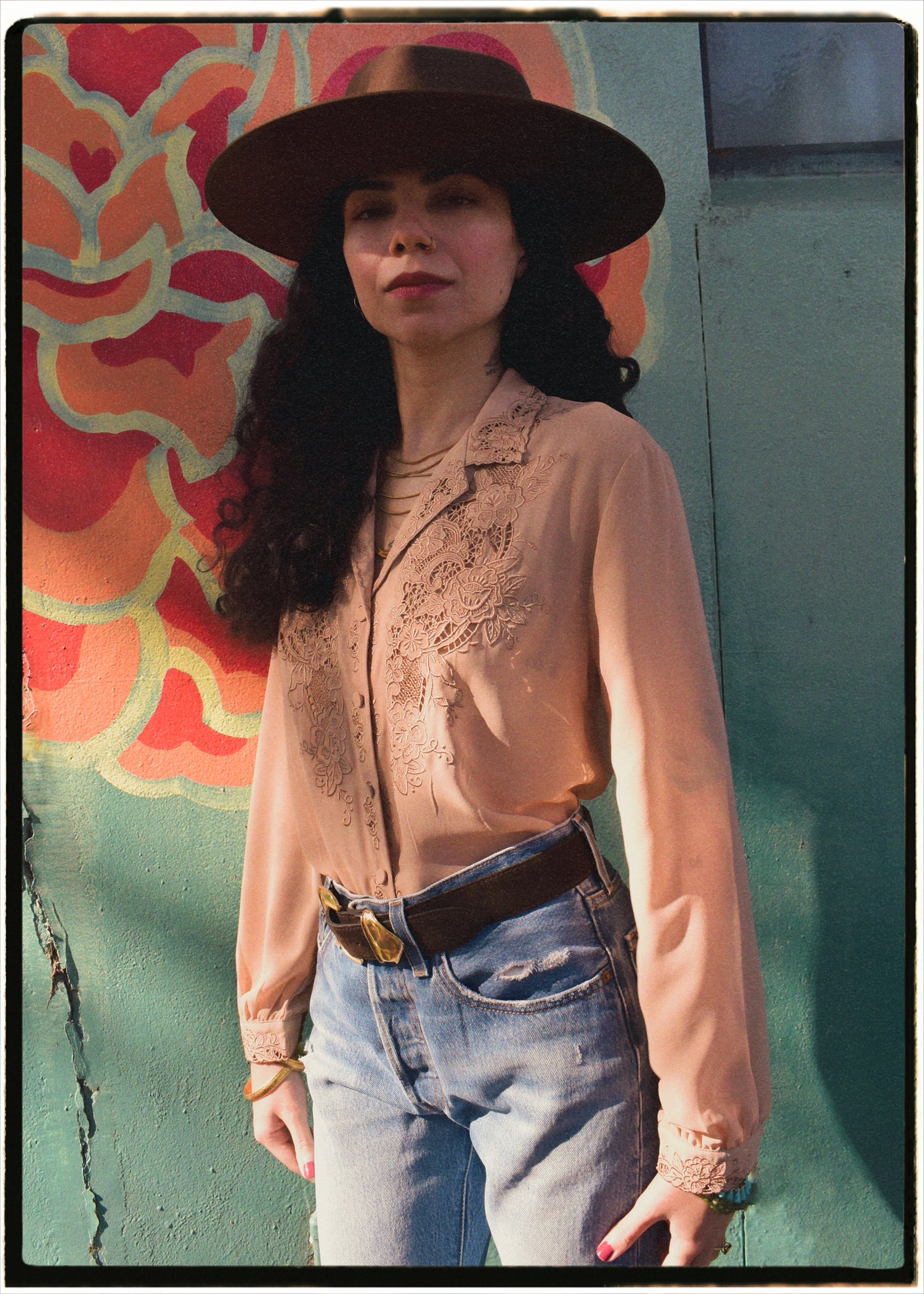 Tilia Silk Crepe Cut-Work Embroidered Shirt ~ Nougat