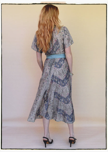 Liatris Silk Crepe Flutter Sleeve Wrap Dress ~ Aura XS