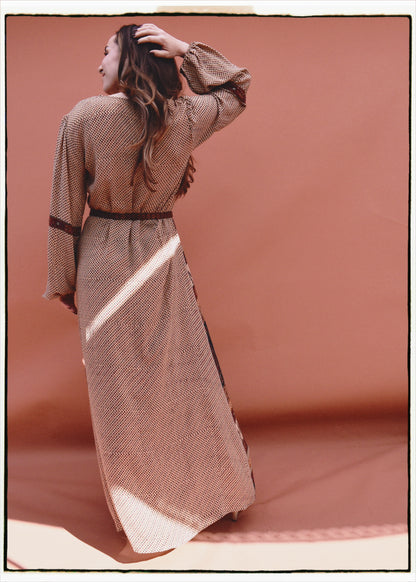 Zea Silk Crepe Kaftan Maxi Dress ~  Syrah XS