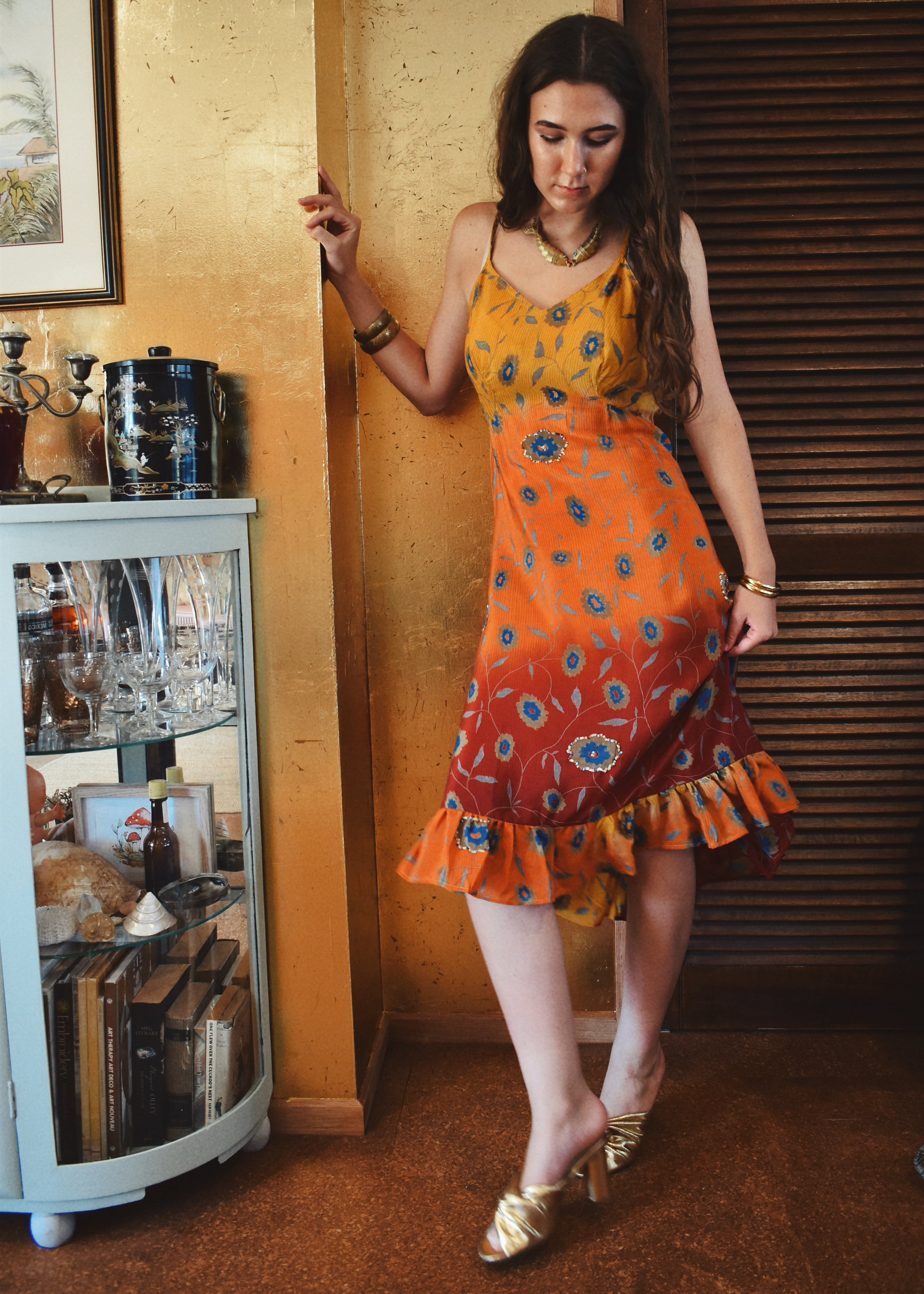 Rumex Silk Slip Dress ~ Tequila Sunrise S