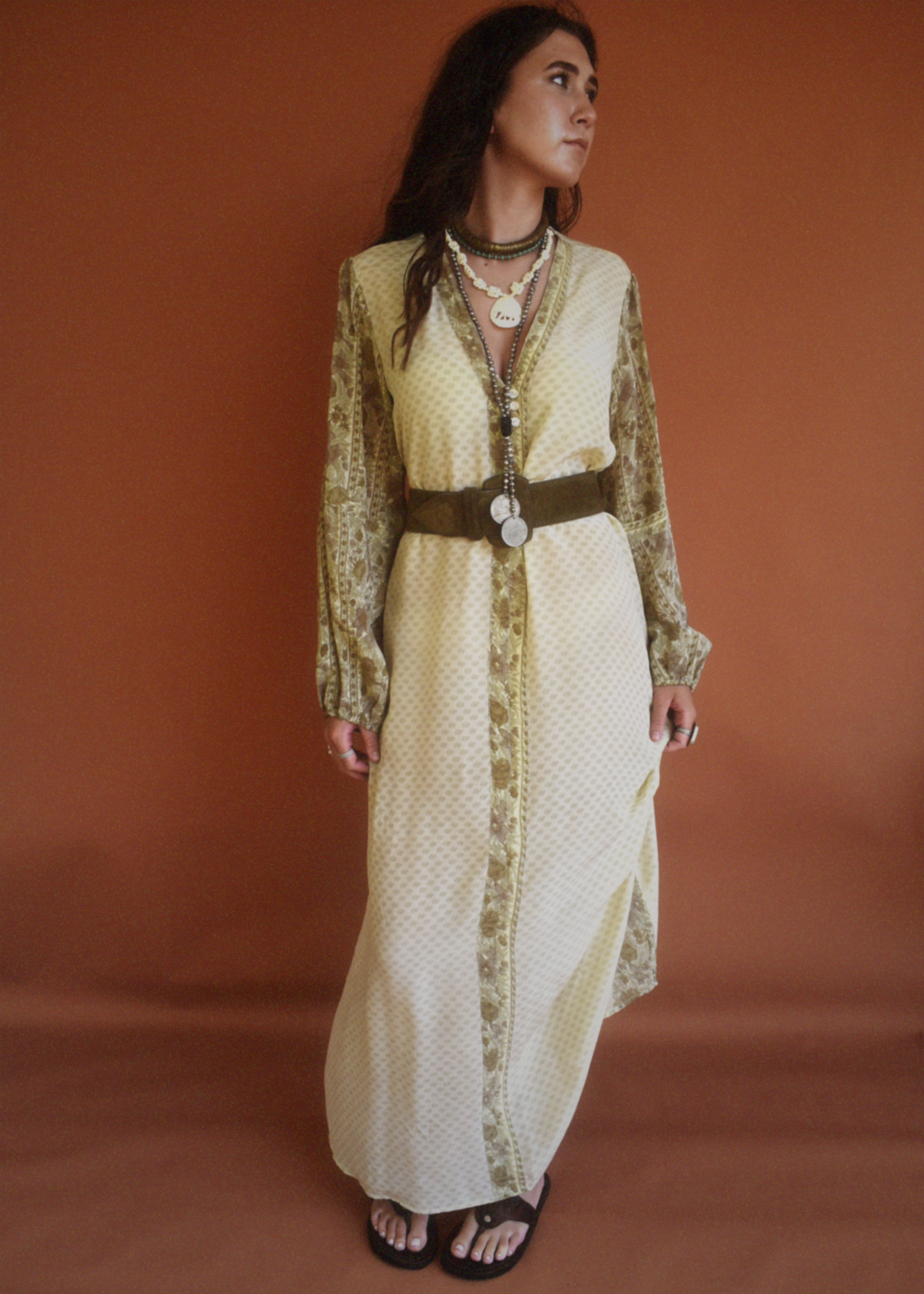 Zea Silk Crepe Kaftan Maxi Dress ~  Harvest XL
