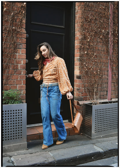 Hoya Silk Crepe Balloon Sleeve Wrap Top ~ Savannah S