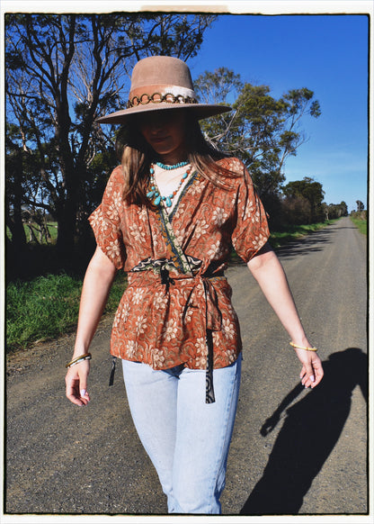 Bassia Silk Crepe Cross Tie Front Blouse ~ Adobe L