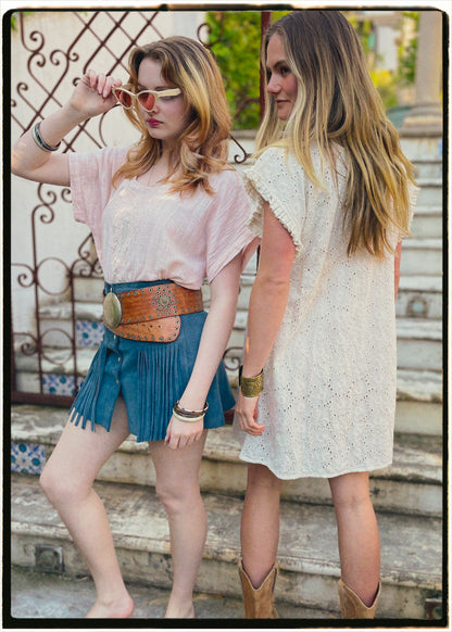 Bursera Schiffli Embroidered Cotton Tunic Dress