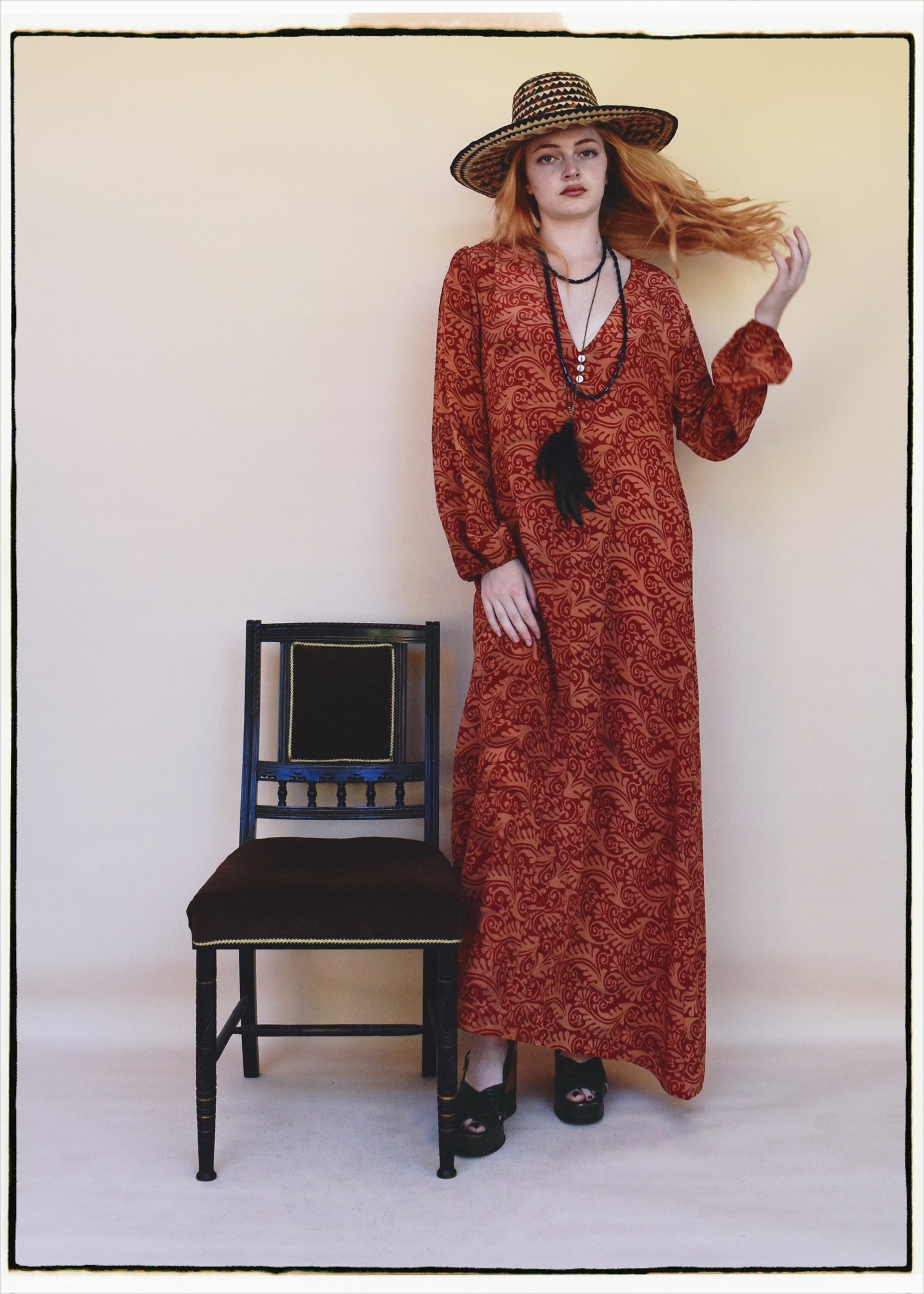 Zea Silk Crepe Kaftan Maxi Dress ~  Amberglow XS