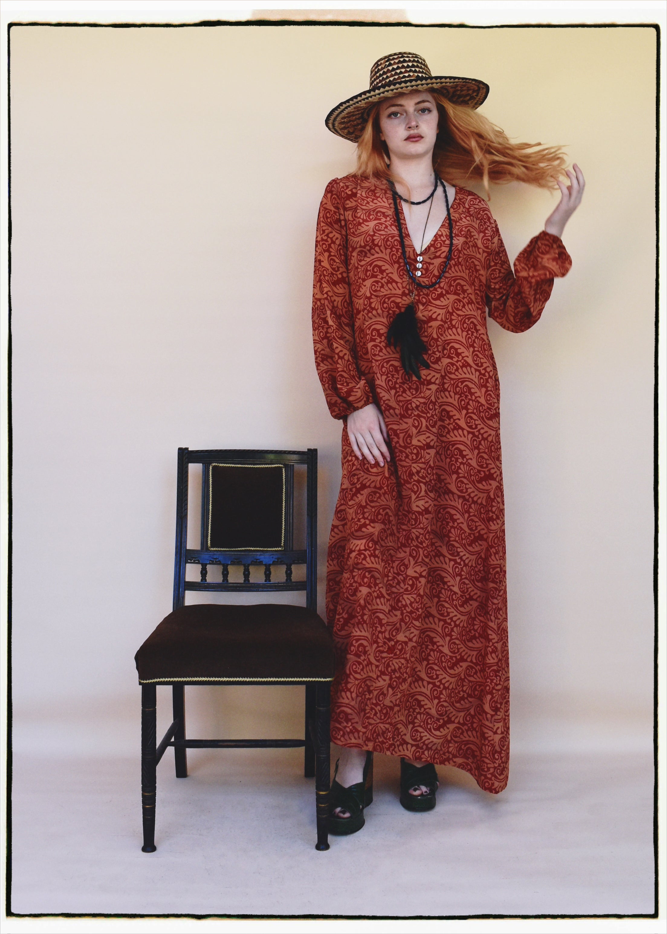 Zea Silk Crepe Kaftan Maxi Dress ~  Amberglow XS