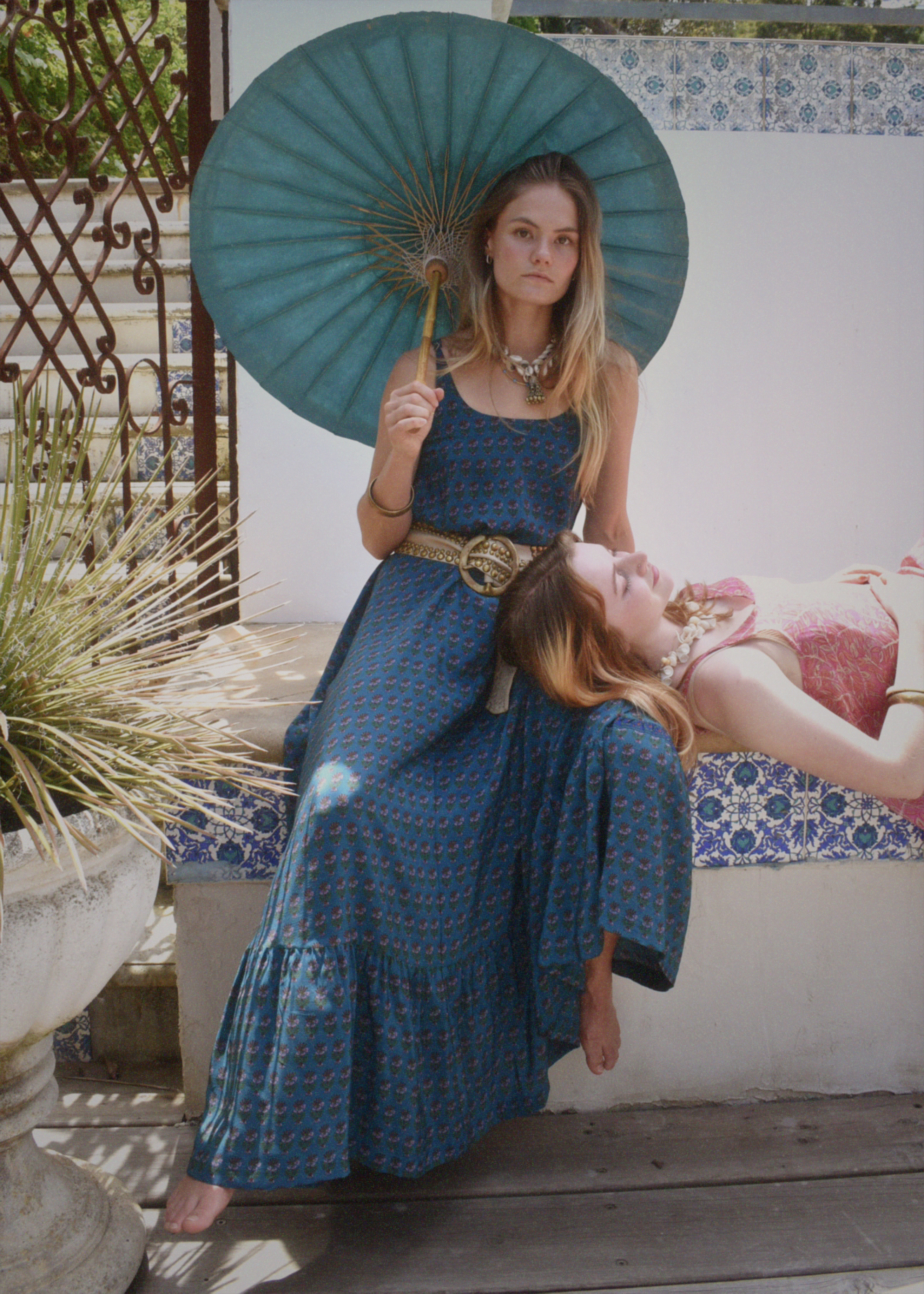 Eustoma Silk Crepe Swing Maxi Dress ~ Chambray XS