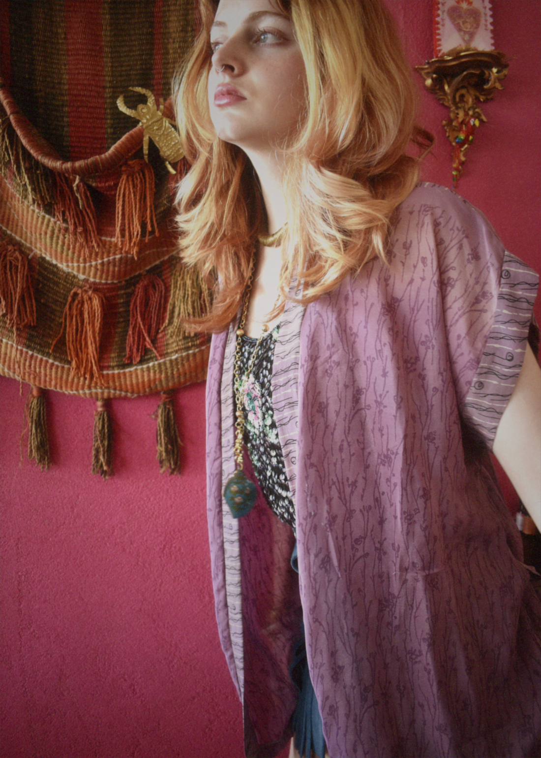 Pilea Silk Crepe Wrap Kimono Top ~ Mauve S/M