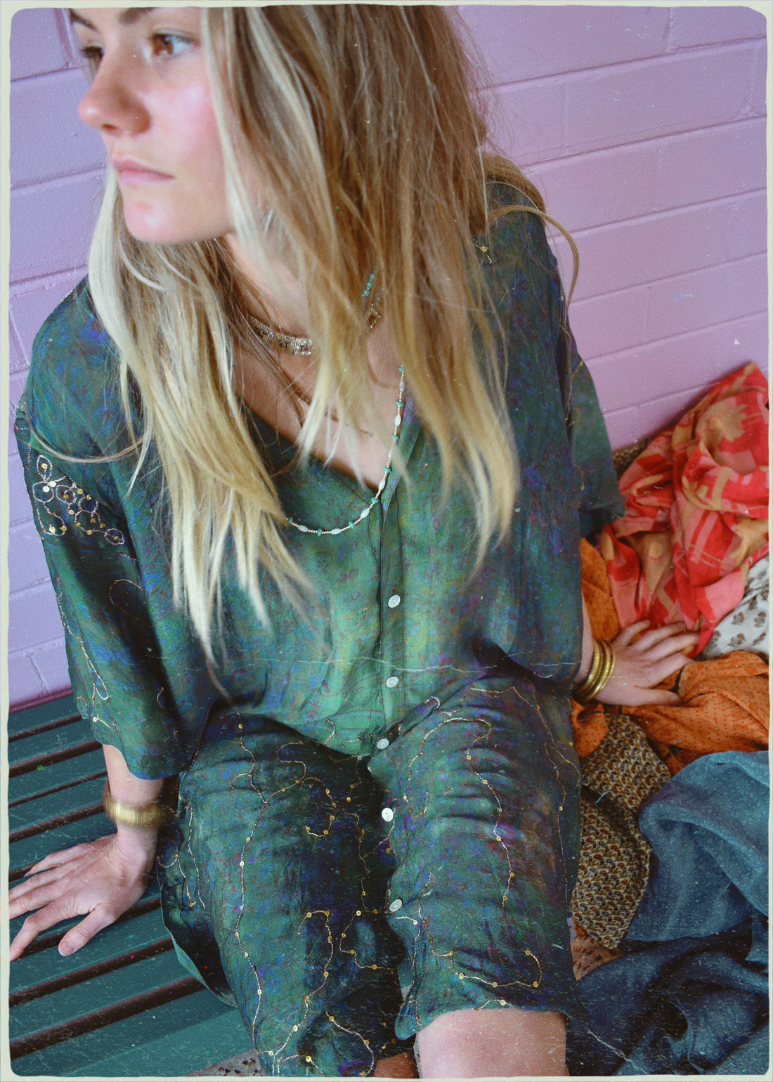 Astralagus Silk Crepe Oversized Shirt ~ Fern
