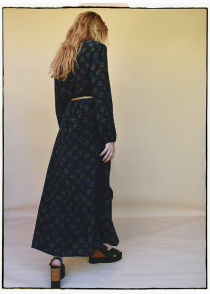 Zea Silk Crepe Kaftan Maxi Dress ~  Fjord XS