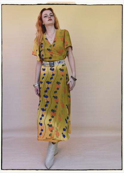 Liatris Silk Crepe Flutter Sleeve Wrap Dress ~ Ceylon L