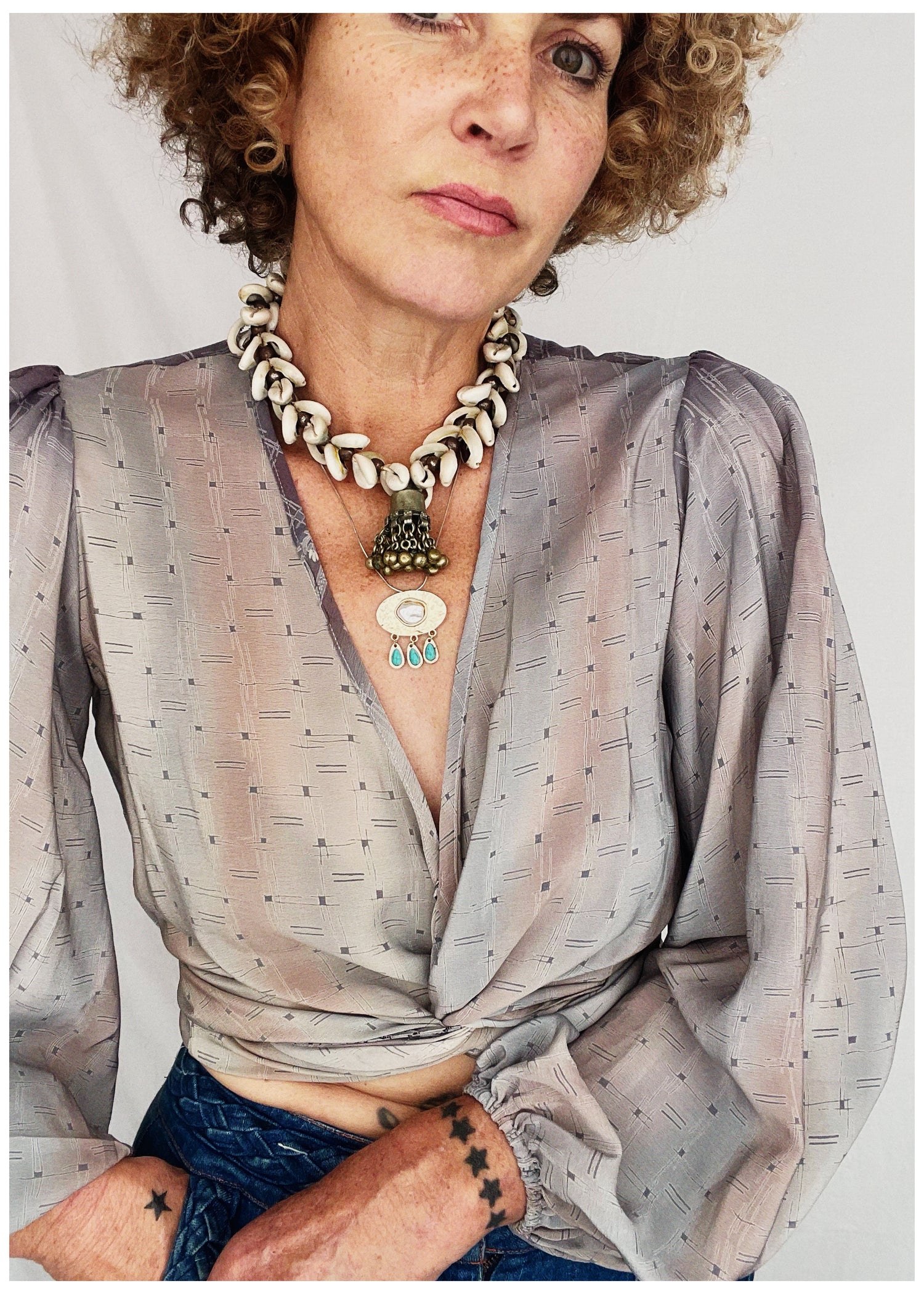 Hoya Silk Crepe Balloon Sleeve Wrap Top ~ Studio XS