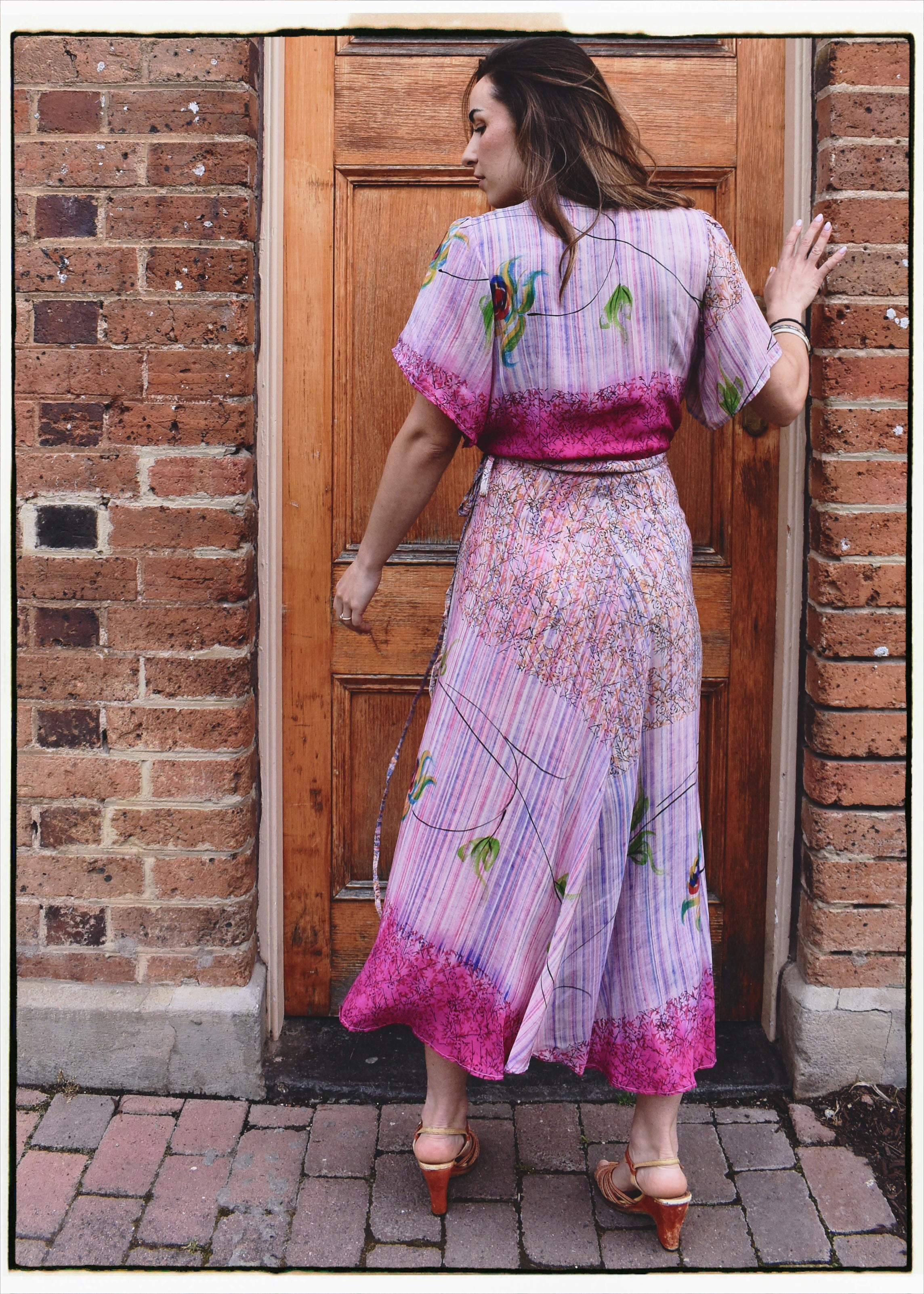 Liatris Silk Crepe Flutter Sleeve Wrap Dress ~ Flambe L