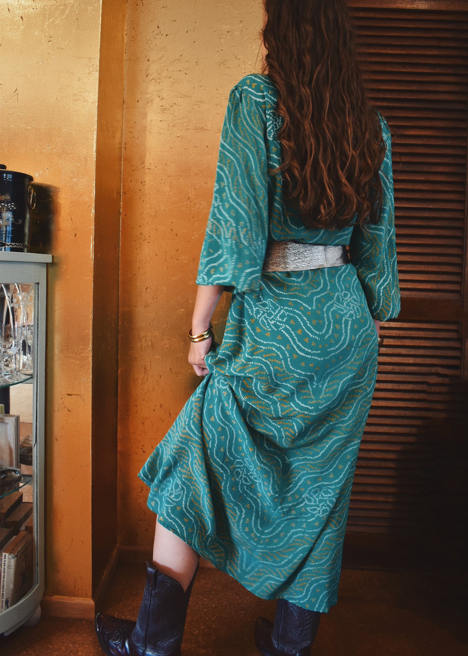 Zea Silk Crepe Kaftan Maxi Dress ~  Cascade M