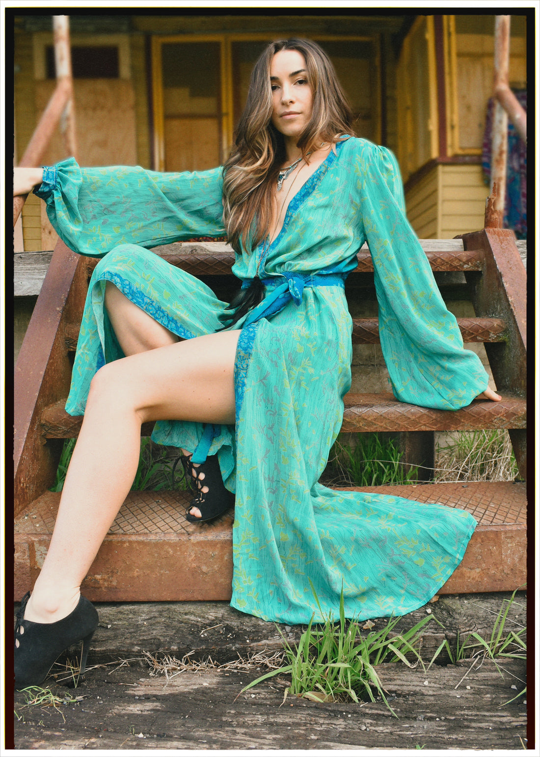 Caladium Silk Wrap Dress ~ Aquamarine S