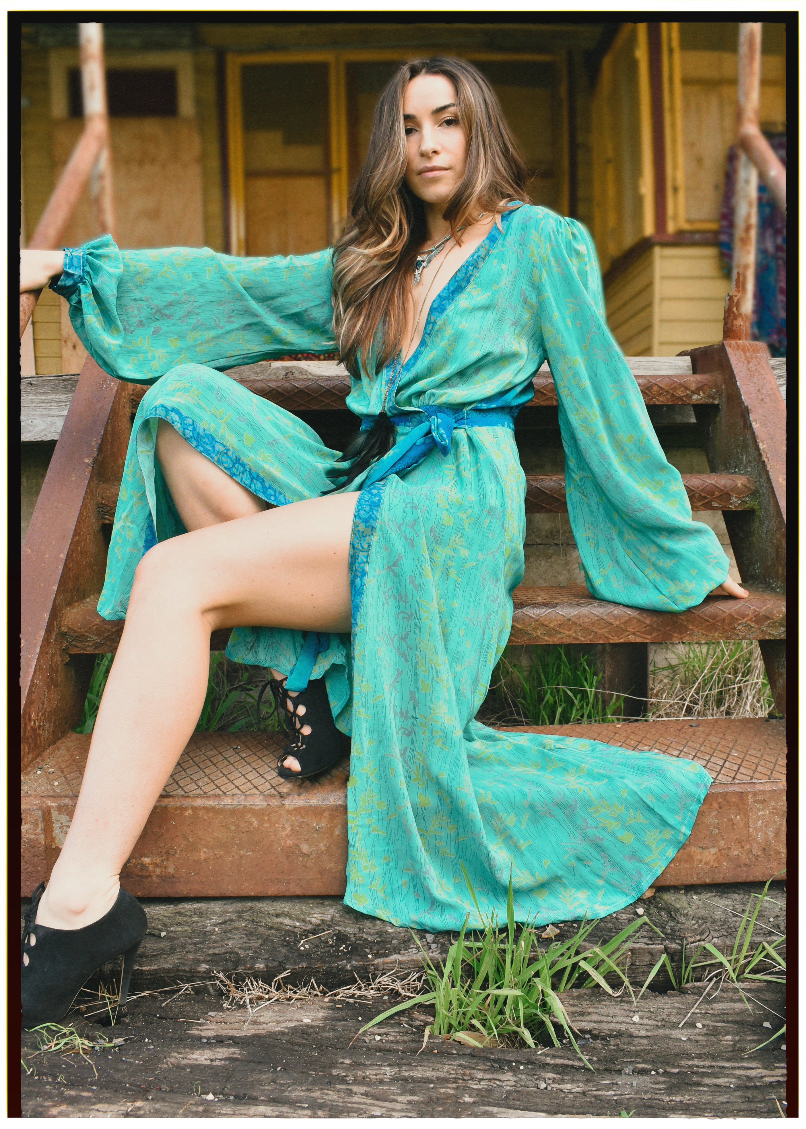 Caladium Silk Wrap Dress ~ Aquamarine S
