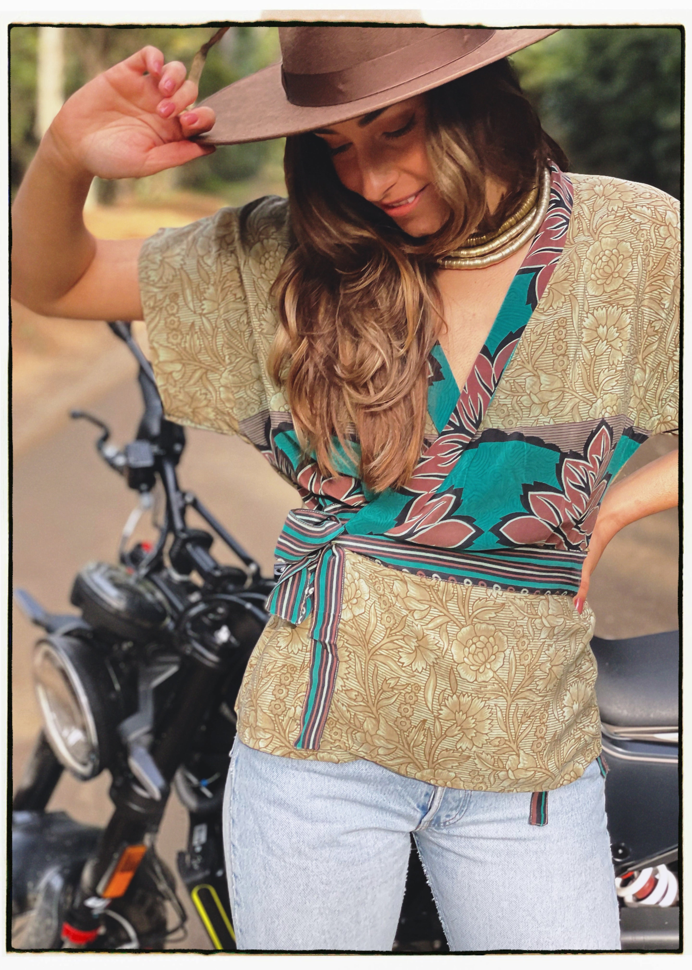 Bassia Silk Crepe Cross Tie Front Blouse ~ Citadel XS