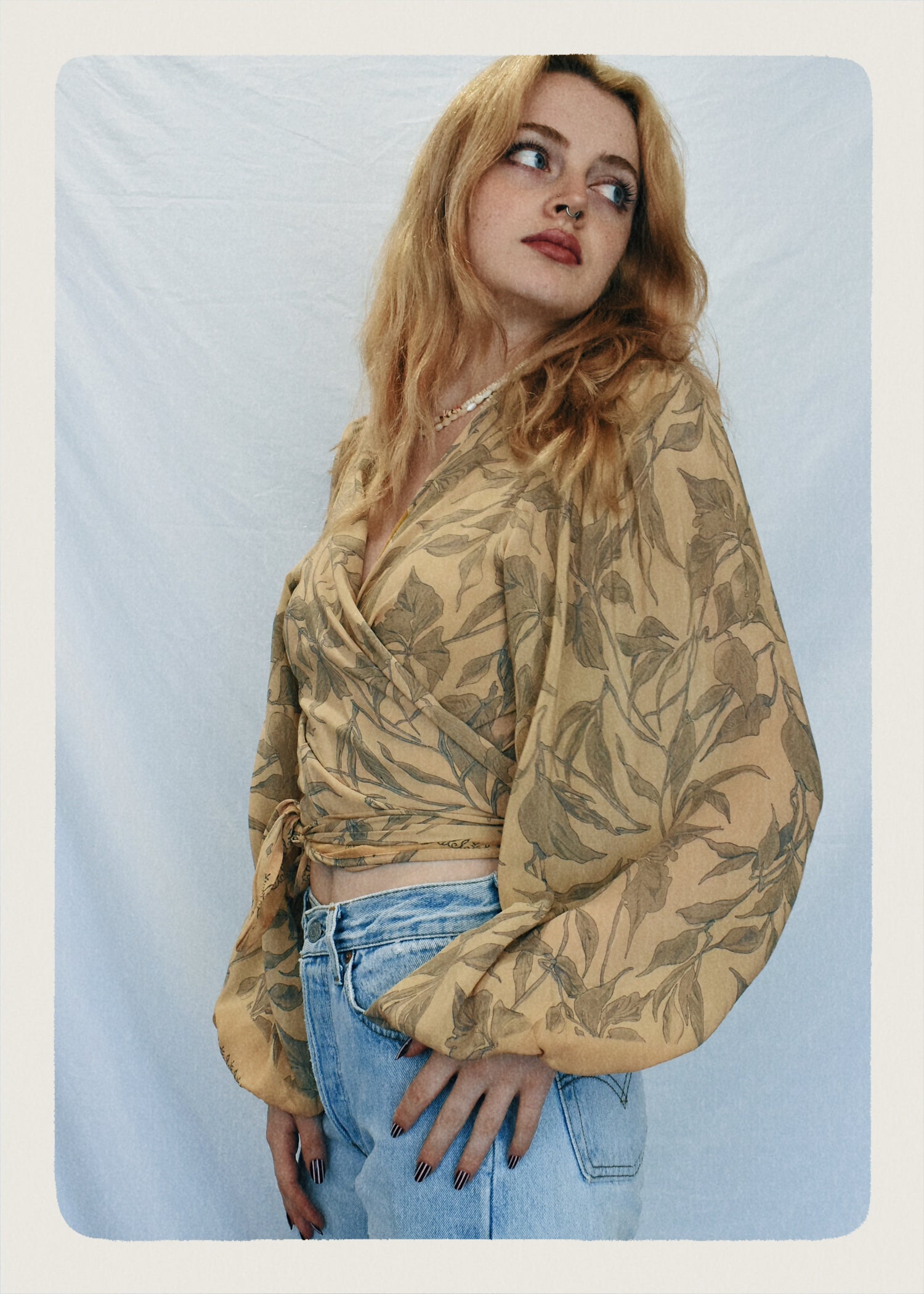 Hoya Silk Crepe Balloon Sleeve Wrap Top ~  Maize L