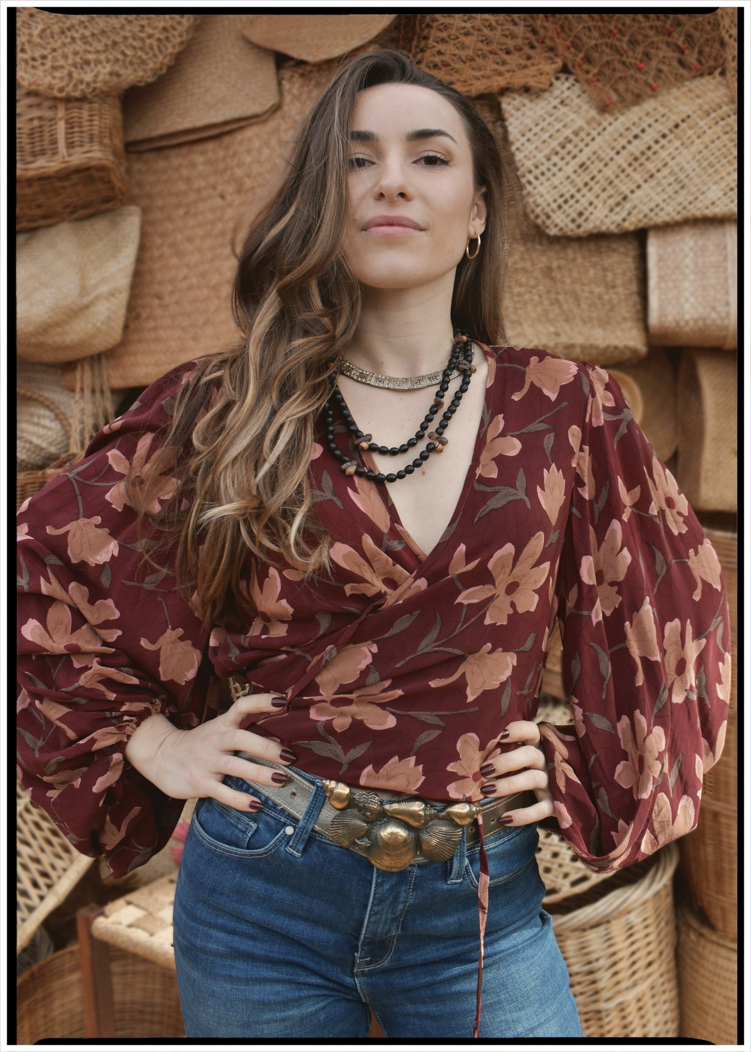 Hoya Silk Crepe Balloon Sleeve Wrap Top ~ Daphne L