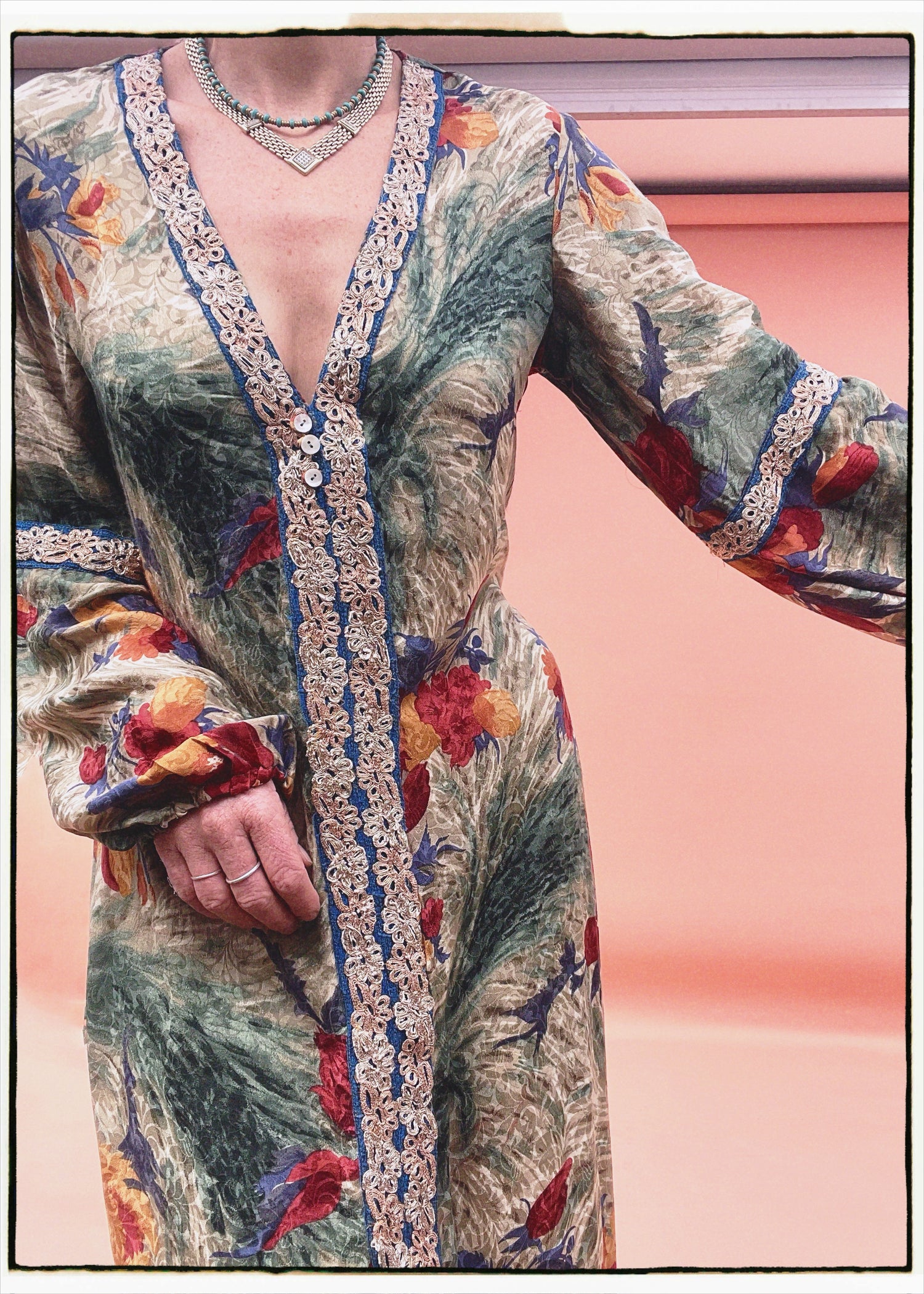 Zea Silk Crepe Kaftan Maxi Dress ~  Antique M