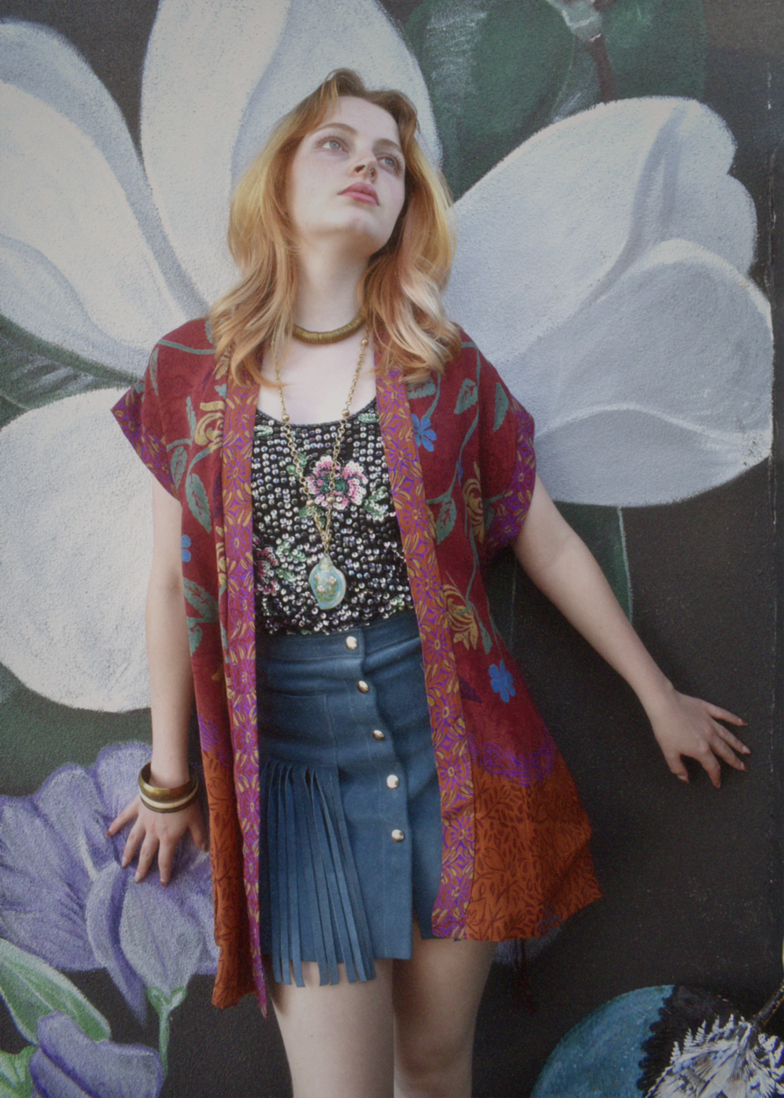 Pilea Silk Crepe Wrap Kimono Top ~ Flame S/M