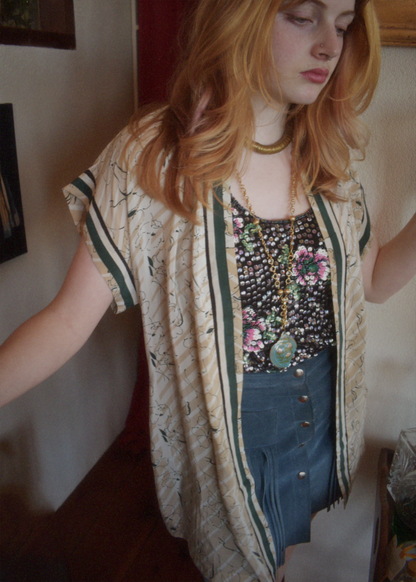 Pilea Silk Crepe Wrap Kimono Top ~ Crema S/M