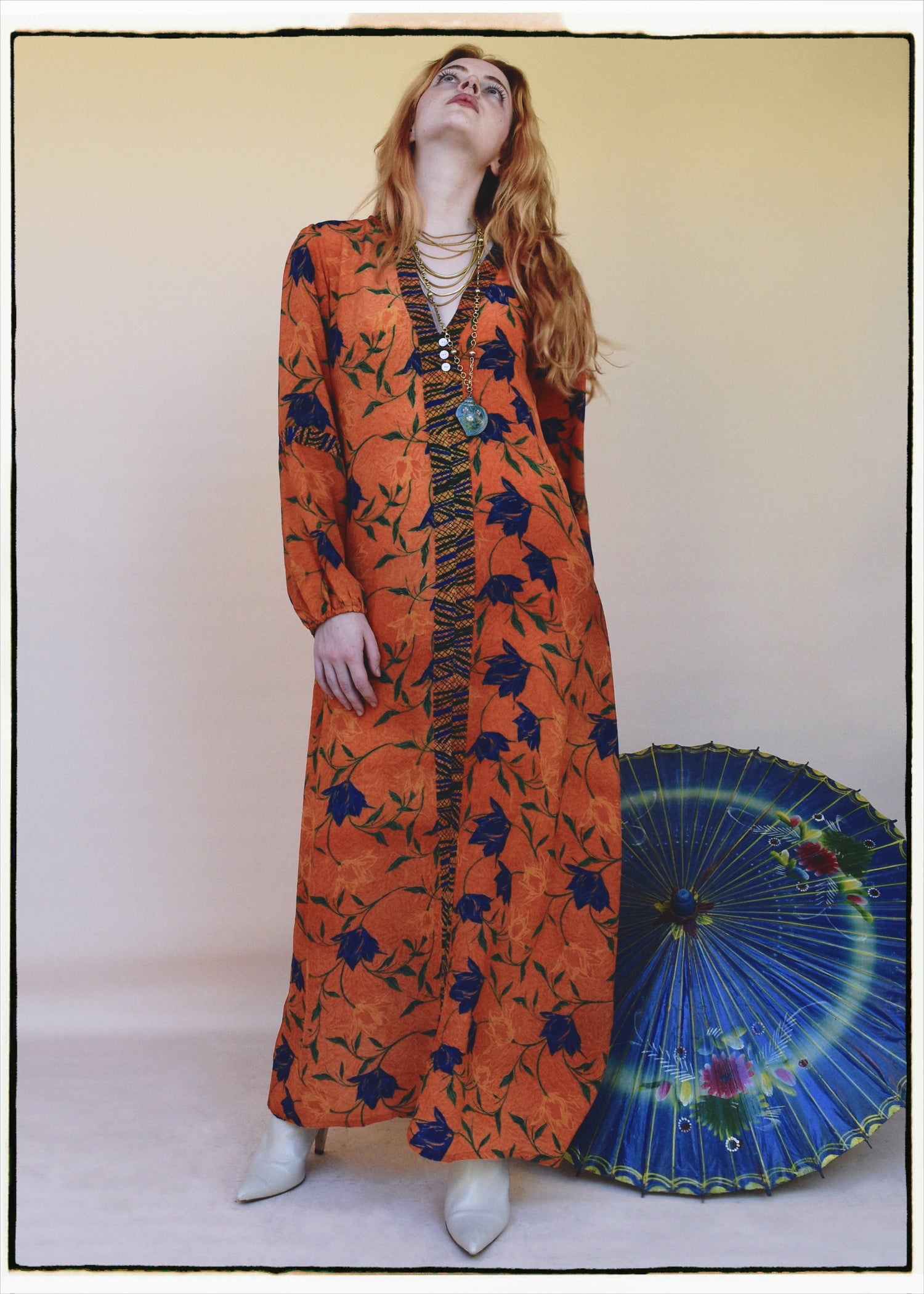 Zea Silk Crepe Kaftan Maxi Dress ~  Vermillion XS