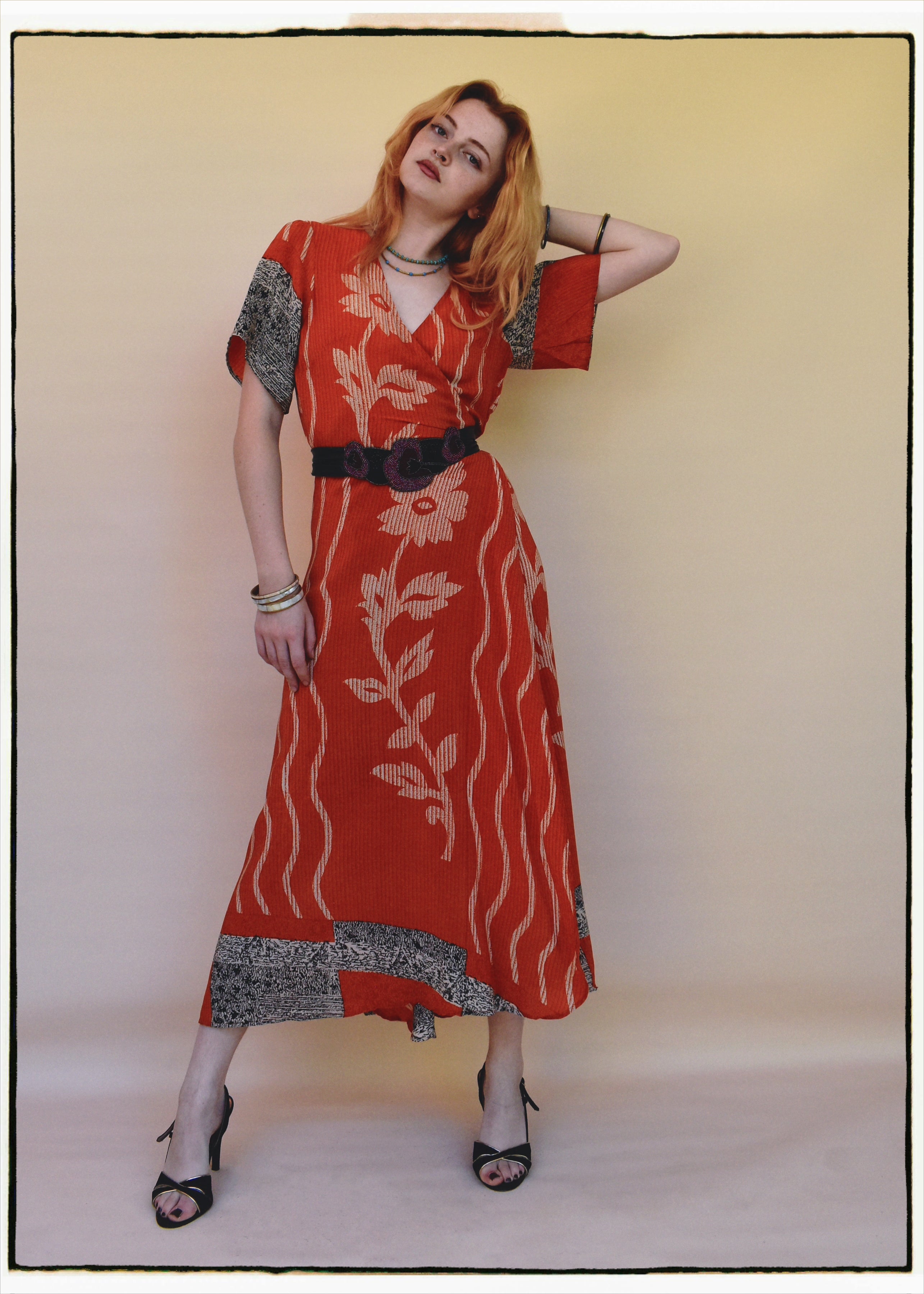 Liatris Silk Crepe Flutter Sleeve Wrap Dress ~ Tangerine S