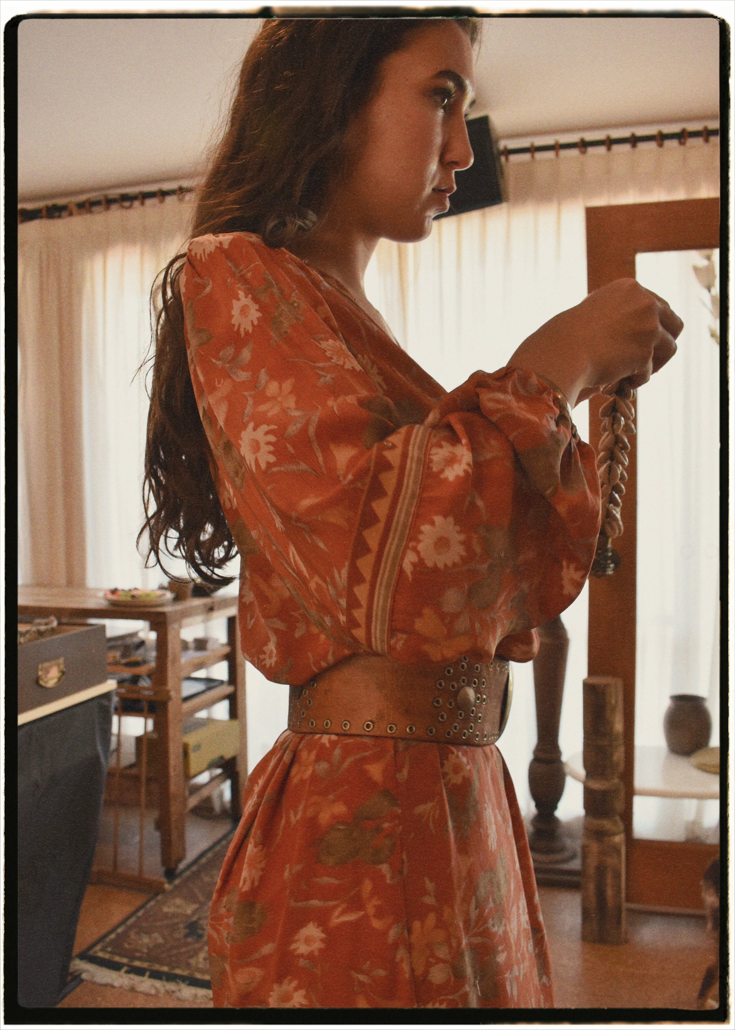 Zea Silk Crepe Kaftan Maxi Dress ~ Amberglow M