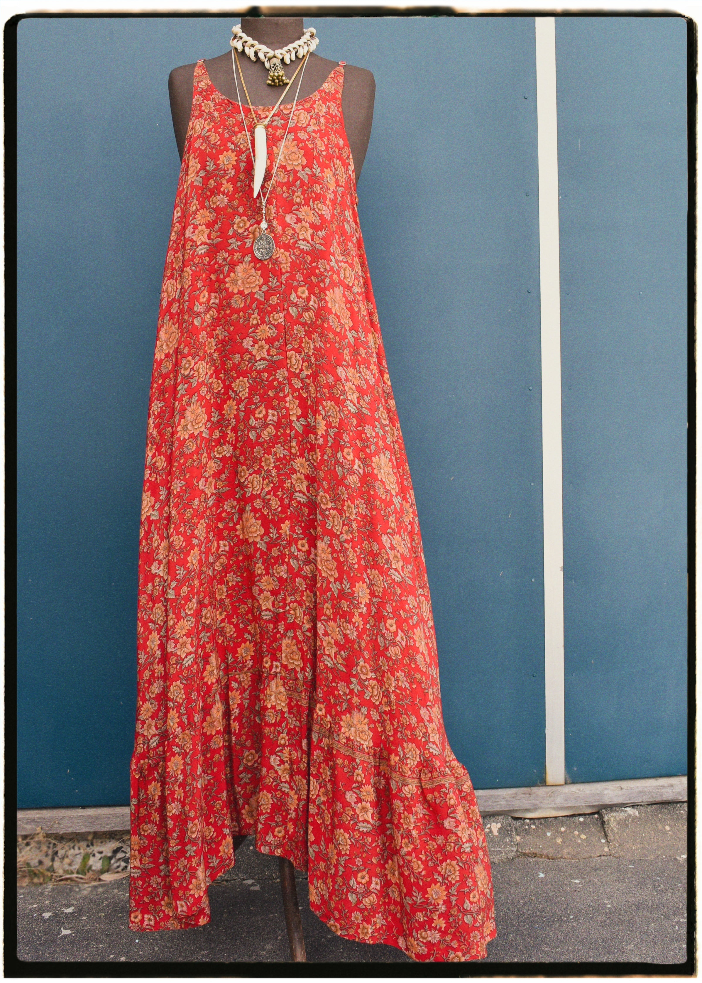 Eustoma Silk Crepe Swing Maxi Dress ~ Alert XL