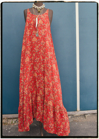 Eustoma Silk Crepe Swing Maxi Dress ~ Alert XL