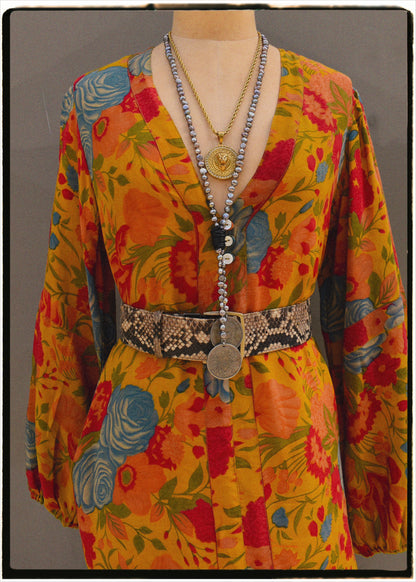 Zea Silk Crepe Kaftan Maxi Dress ~  Mimosa S