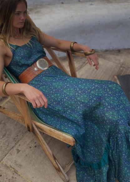 Eustoma Silk Crepe Swing Maxi Dress ~ Sapphire XS