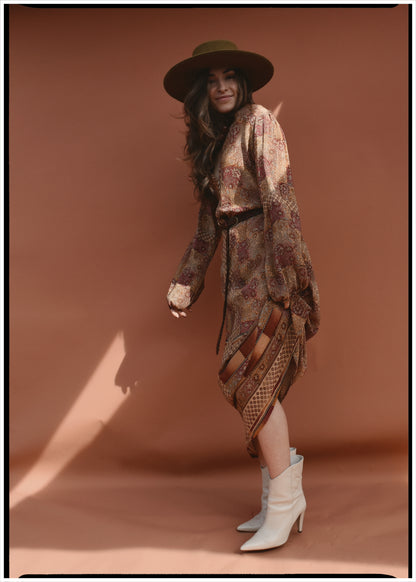 Zea Silk Crepe Kaftan Maxi Dress ~  Cameo XS