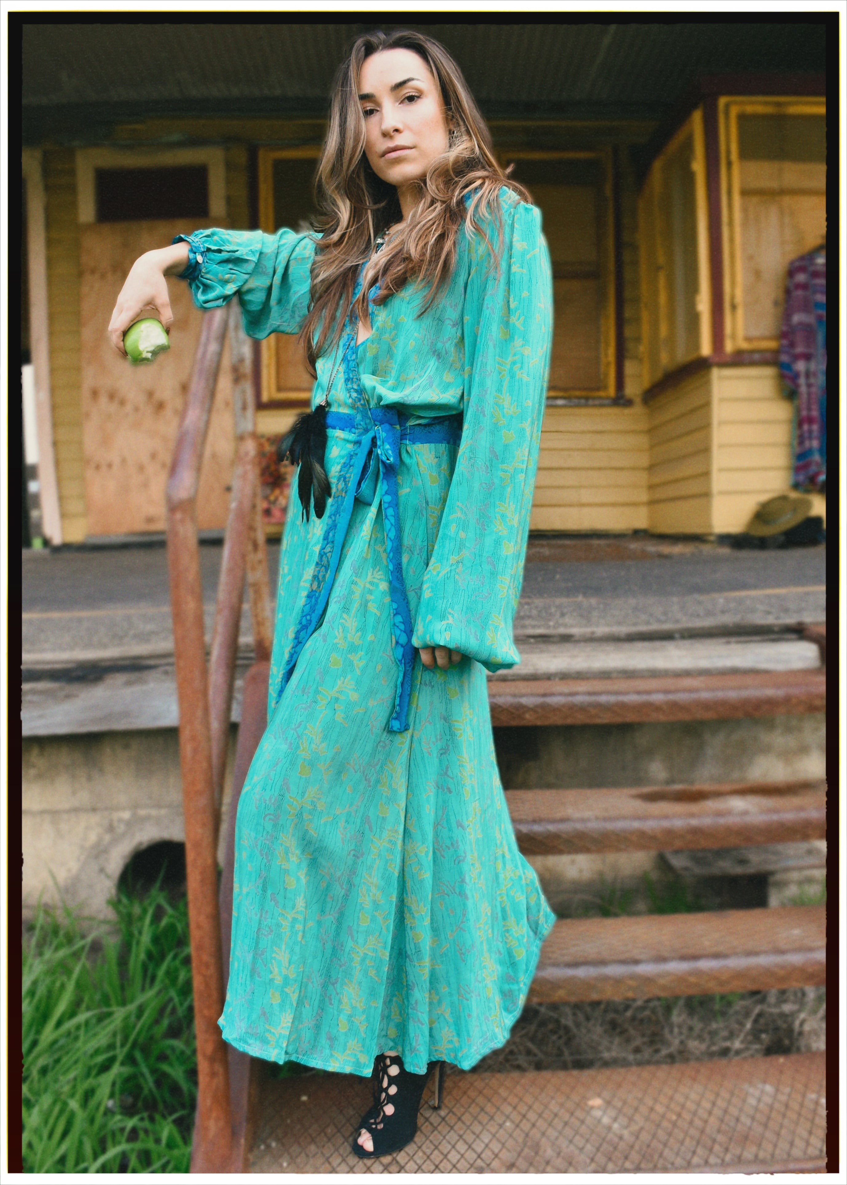Caladium Silk Wrap Dress ~ Aquamarine S