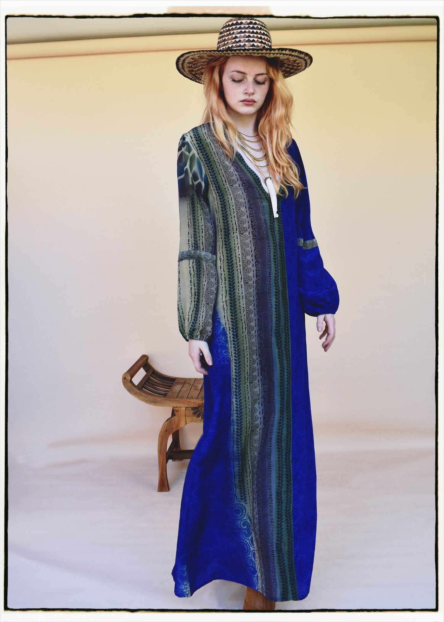 Zea Silk Crepe Kaftan Maxi Dress ~  Iva XS