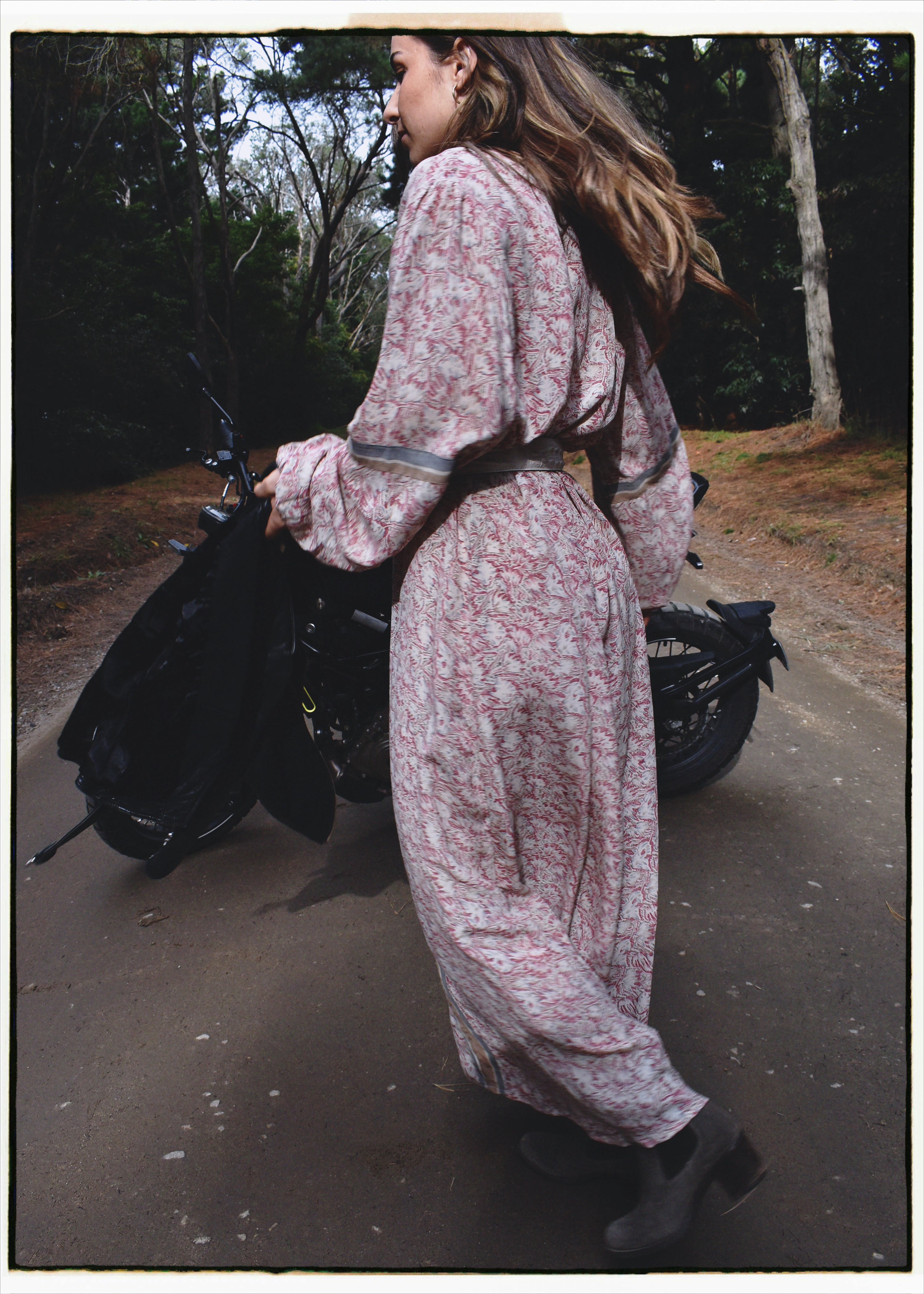 Zea Silk Crepe Kaftan Maxi Dress ~  Woodrose XL
