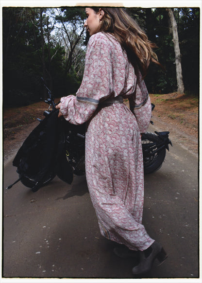 Zea Silk Crepe Kaftan Maxi Dress ~  Woodrose XL