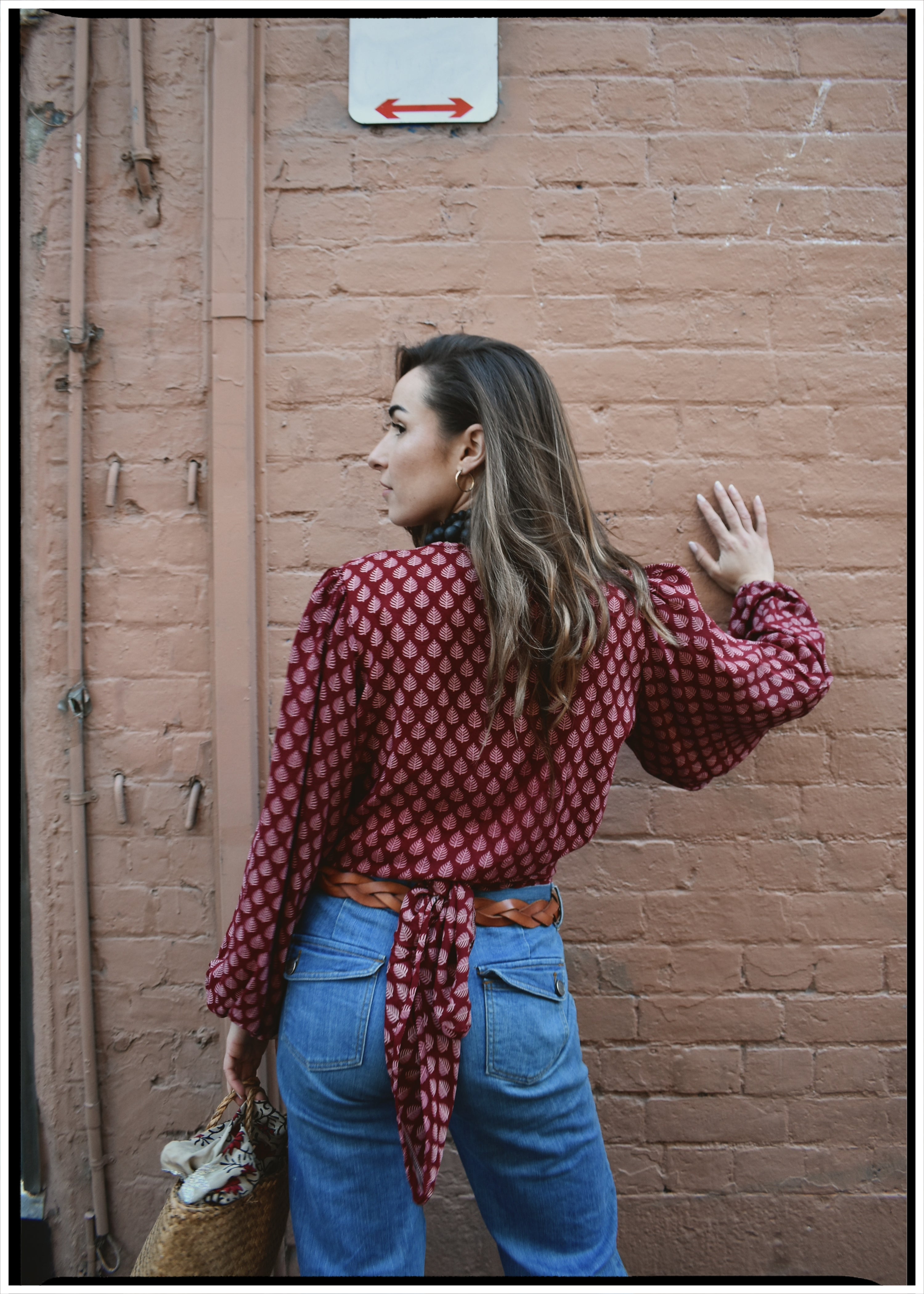 Hoya Silk Crepe Balloon Sleeve Wrap Top ~ Etruscan M