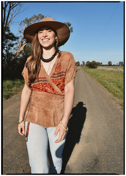 Bassia Silk Crepe Cross Tie Front Blouse ~ Bayou S