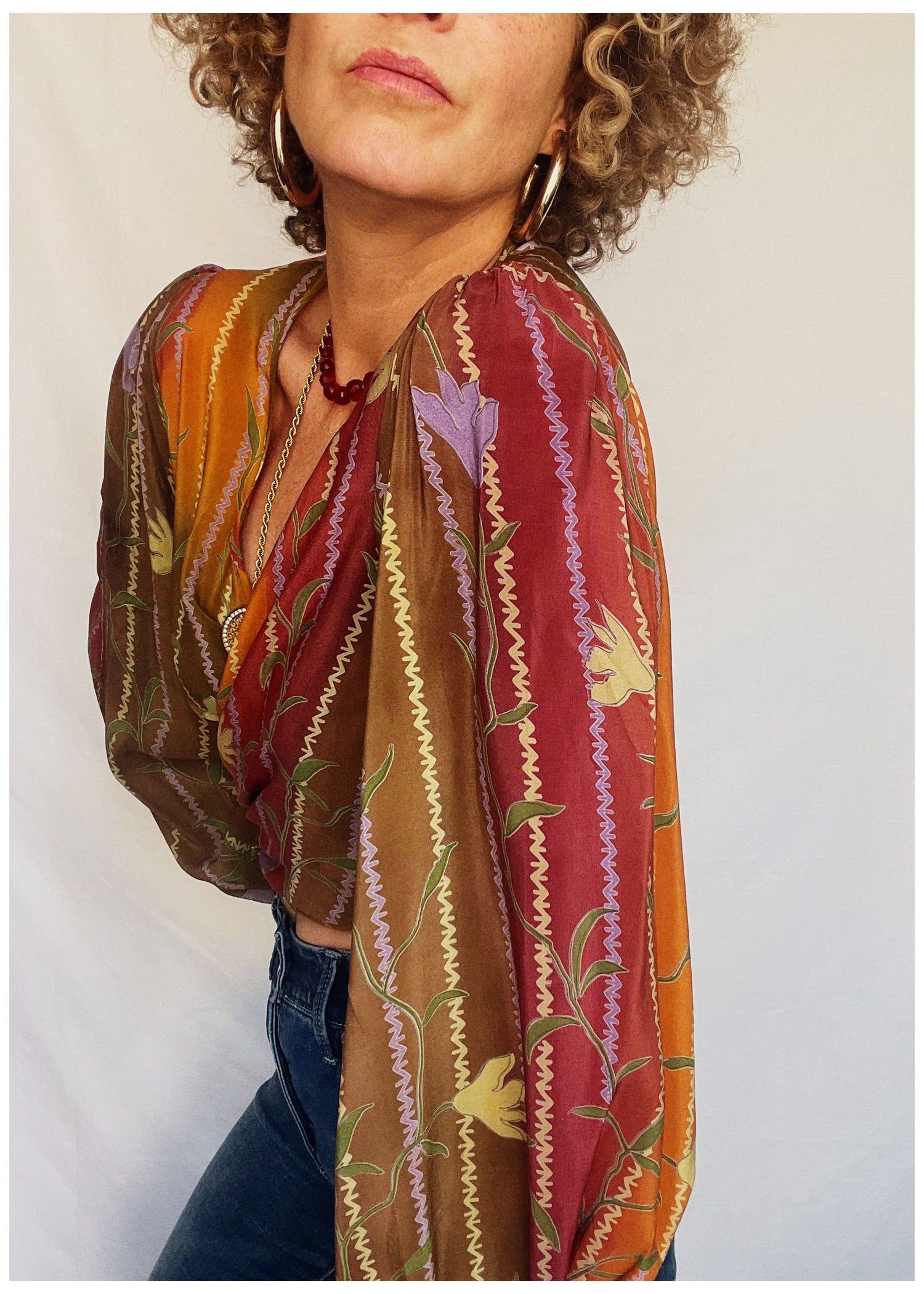 Hoya Silk Crepe Balloon Sleeve Wrap Top ~ Topaz XS