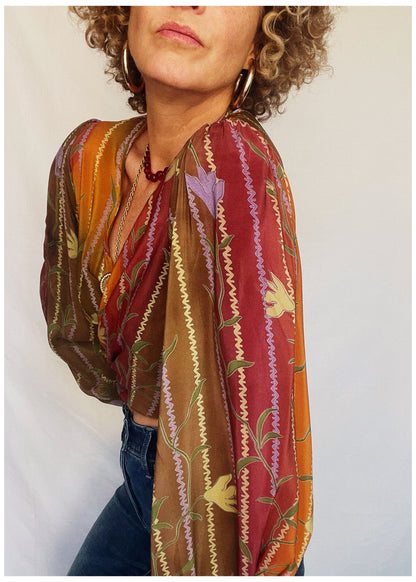 Hoya Silk Crepe Balloon Sleeve Wrap Top ~ Topaz XS