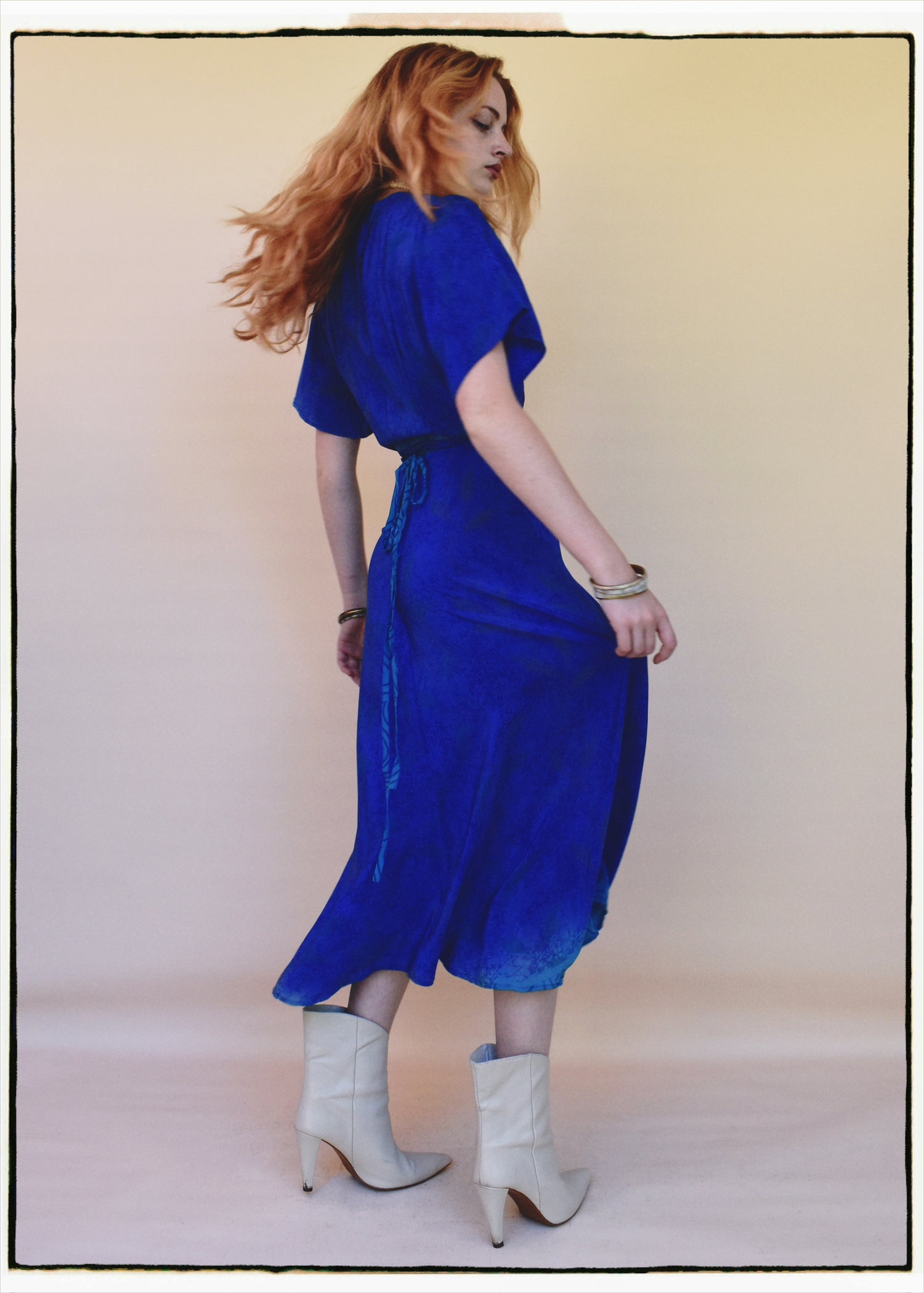 Liatris Silk Crepe Flutter Sleeve Wrap Dress ~ Icehouse M