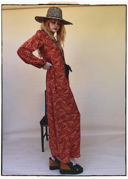 Zea Silk Crepe Kaftan Maxi Dress ~  Amberglow XS