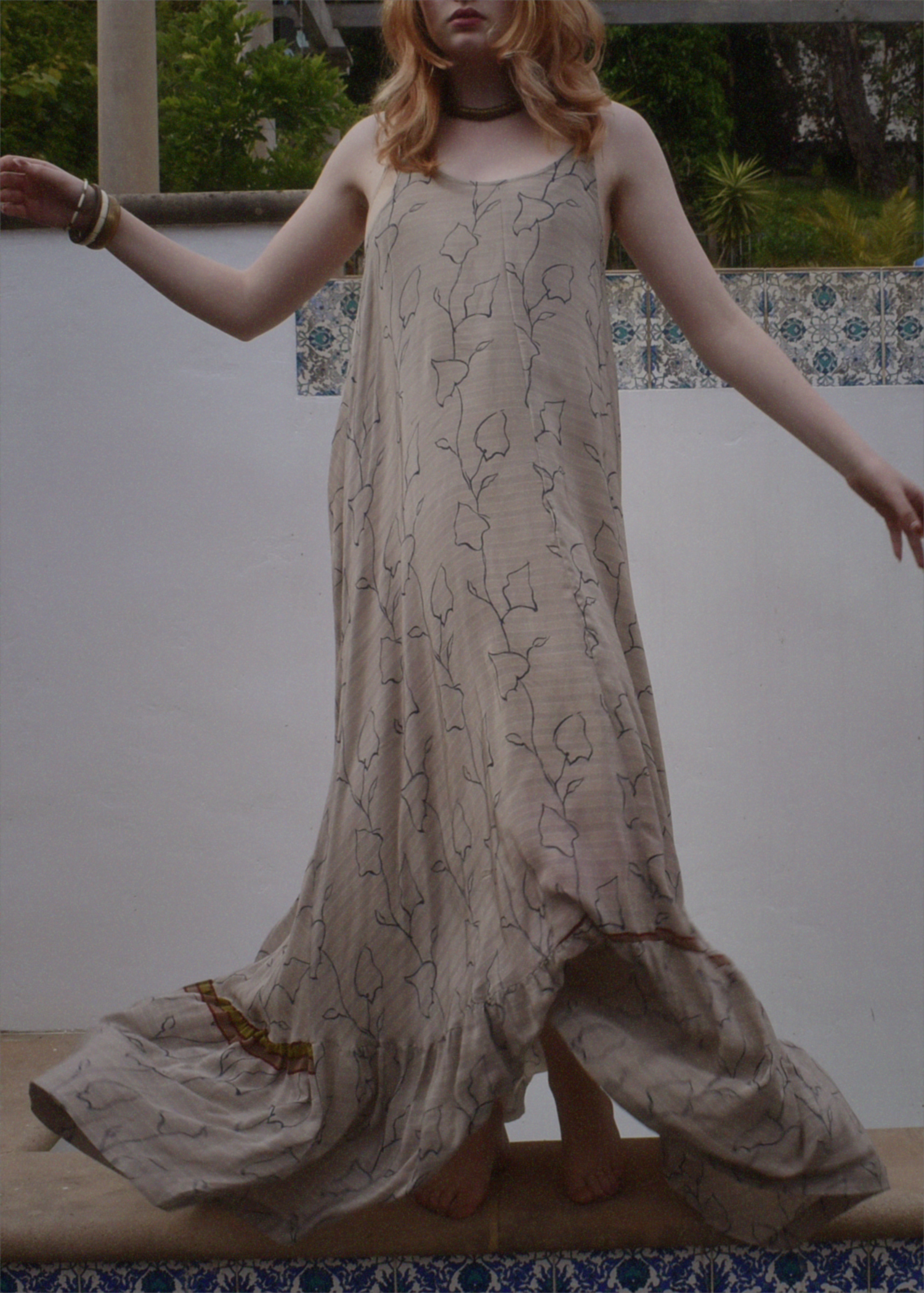 Eustoma Silk Crepe Swing Maxi Dress ~ Azurine M