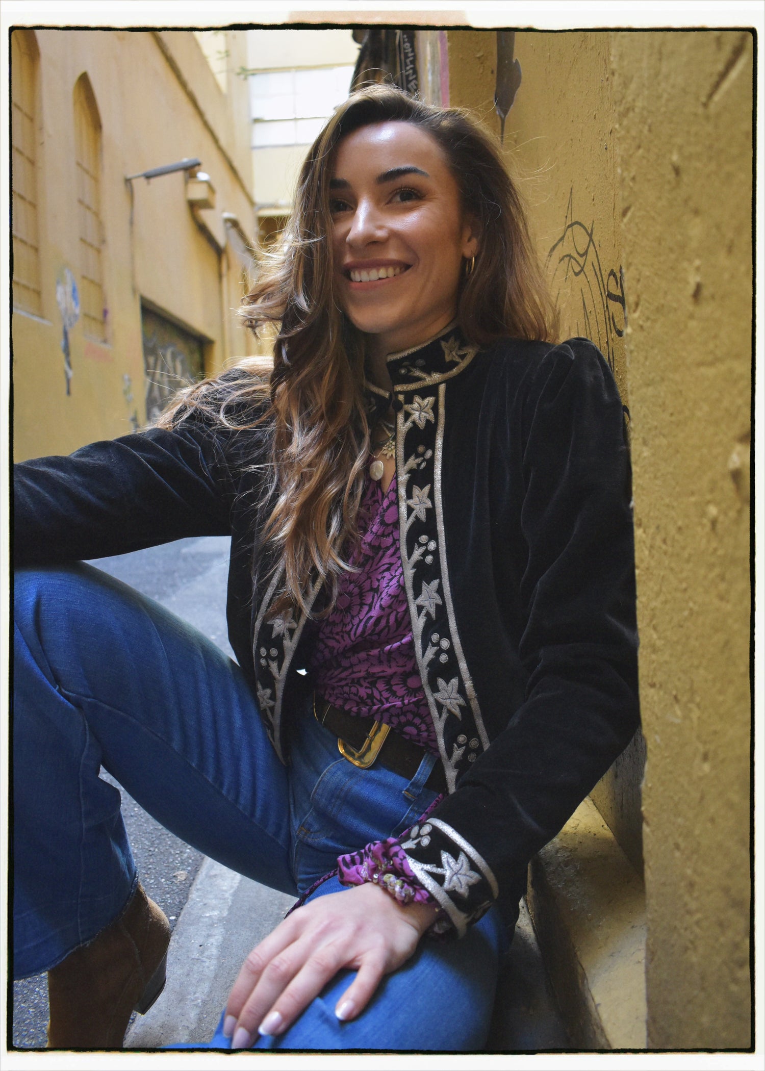 Hypoxis Velvet and Leather Applique Jacket
