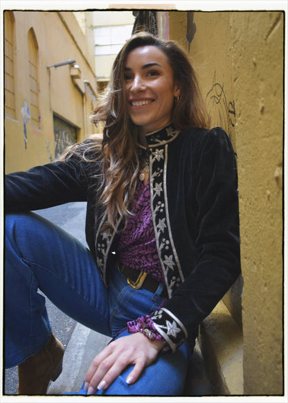 Hypoxis Velvet and Leather Applique Jacket
